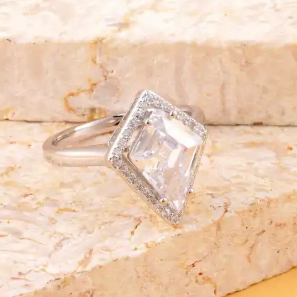 Lustro Stella Finest CZ Kite Shape Ring in Sterling Silver.  NWT